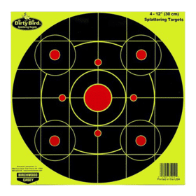 Birchwood Casey Dirty Bird 12” Sight-In Bullseye Target with yellow splatter